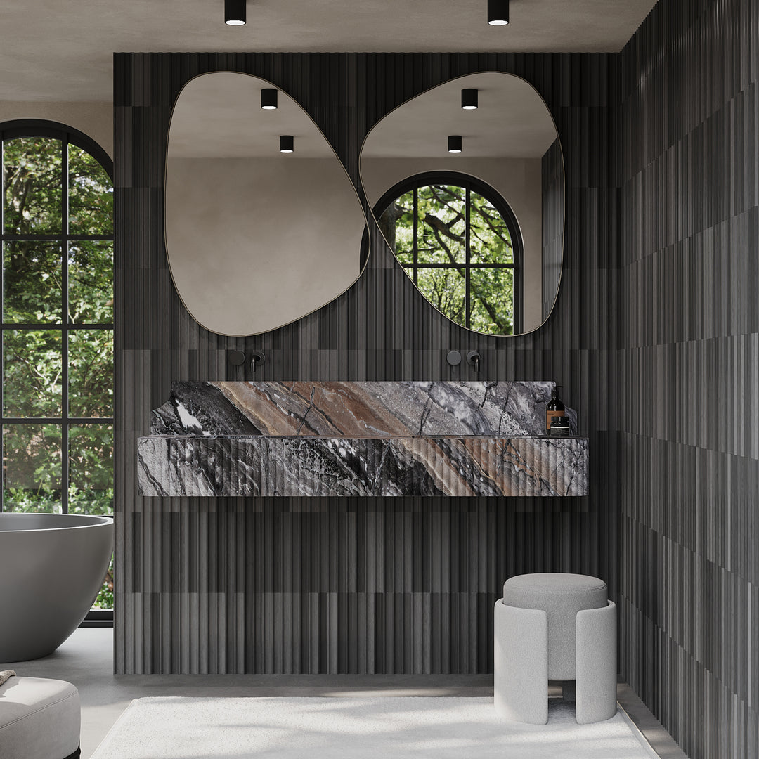 Skive - Ribbed Marble Double Basin - Grey Galaxy
