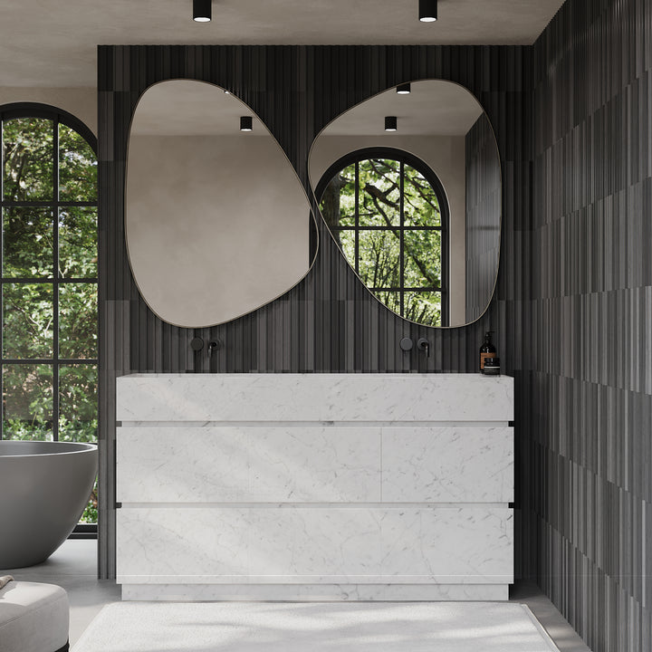 Orca double basin marble vanity styled in luxury bathroom