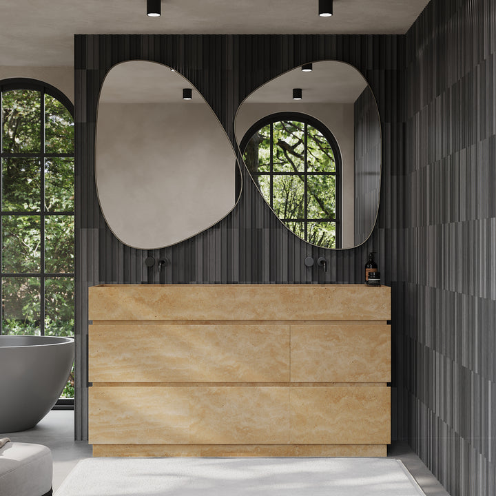 Orca - Double Basin - Marble Bathroom Vanity - Beige Travertine