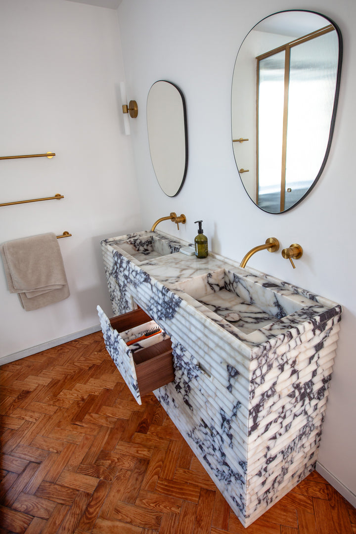 Njord - Ribbed Marble - Double Basin Bathroom Vanity