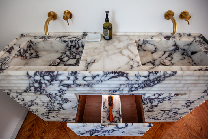 Njord - Ribbed Marble - Double Basin Bathroom Vanity