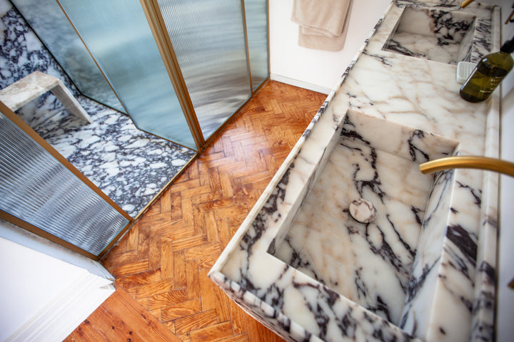 Njord - Ribbed Marble - Double Basin Bathroom Vanity