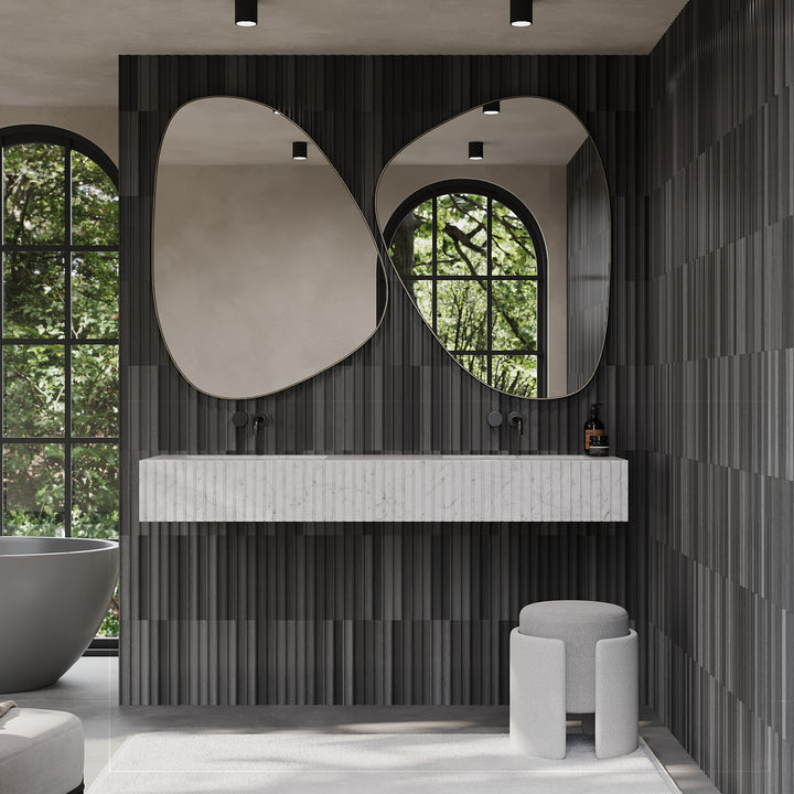 Luca - Ribbed Marble Double Basin - White Carrara