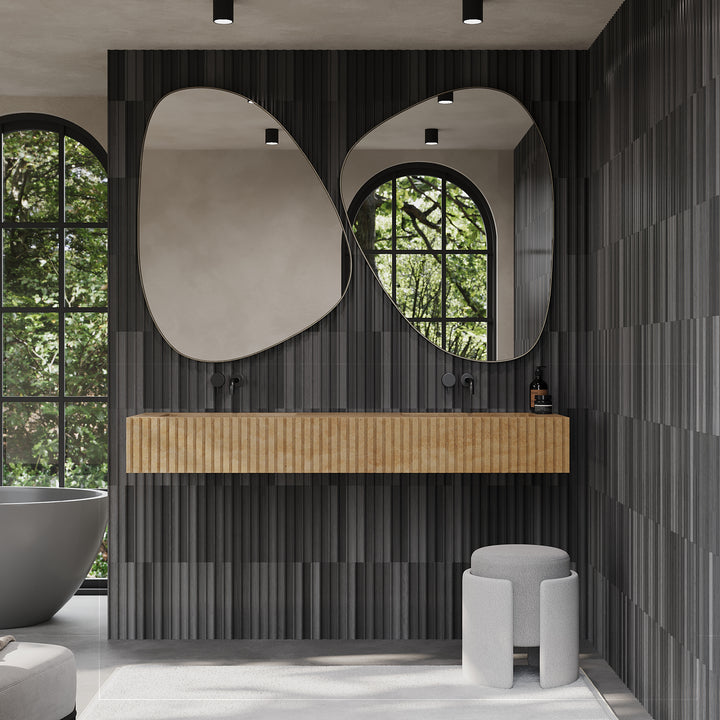 Luca - Ribbed Marble Double Basin - Beige Travertine