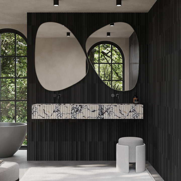 Luca ribbed double basin lifestyle view in Calacatta Viola